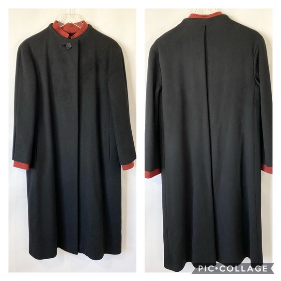 Vtg Albert Nipon Black/Burgundy Wool Coat Sz 10 - Picture 1 of 7